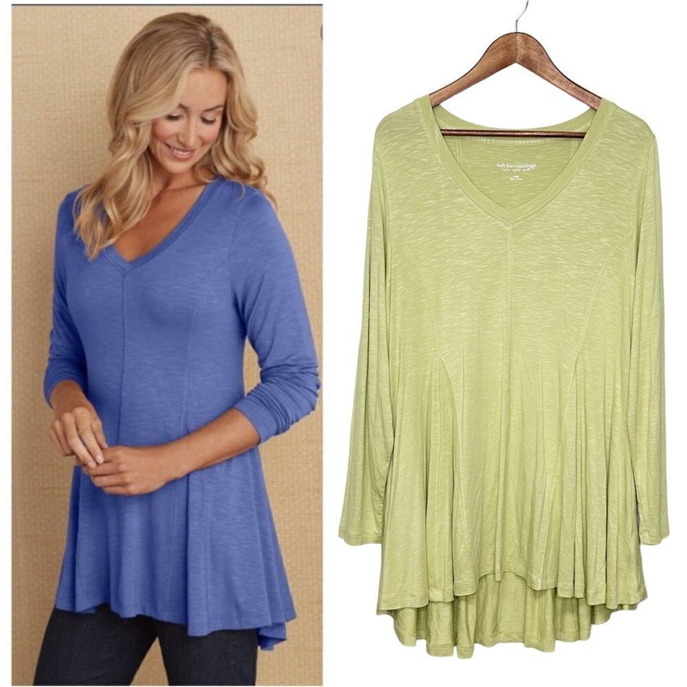 Soft Surroundings Perfect A-line Long Sleeve Tunic Green Size Large